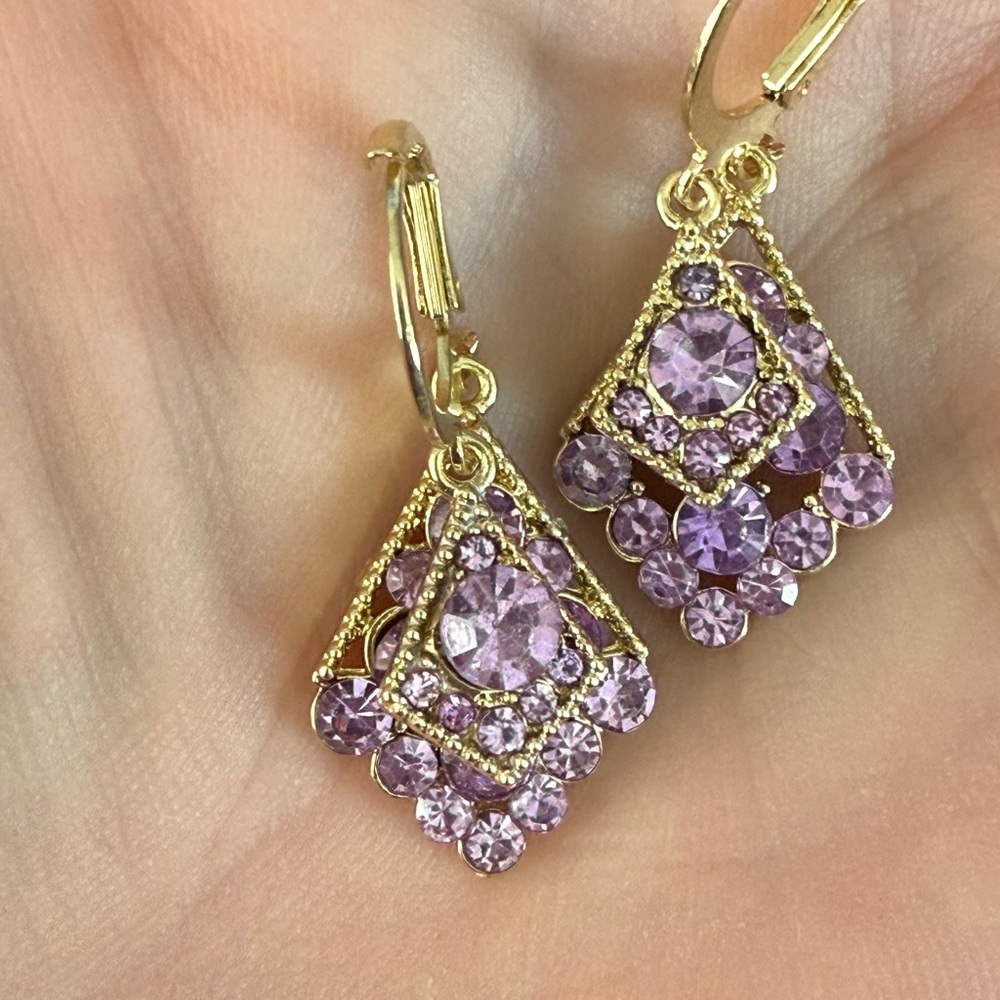 Elegant Gold and Purple Dangle Earrings